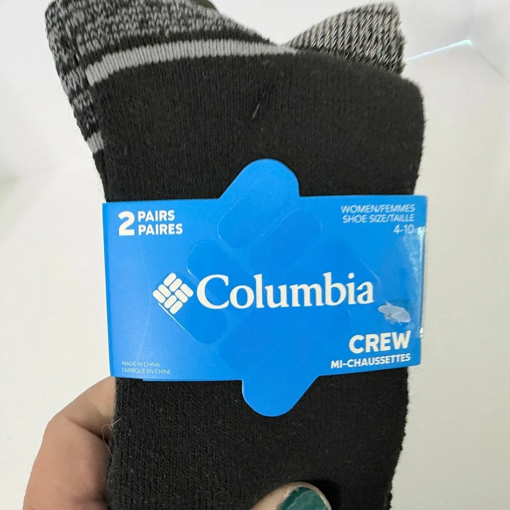 Columbia Womens Crew Socks 2 Pair Pack Black Grey Marled Shoe Size 4-10 RCS584W